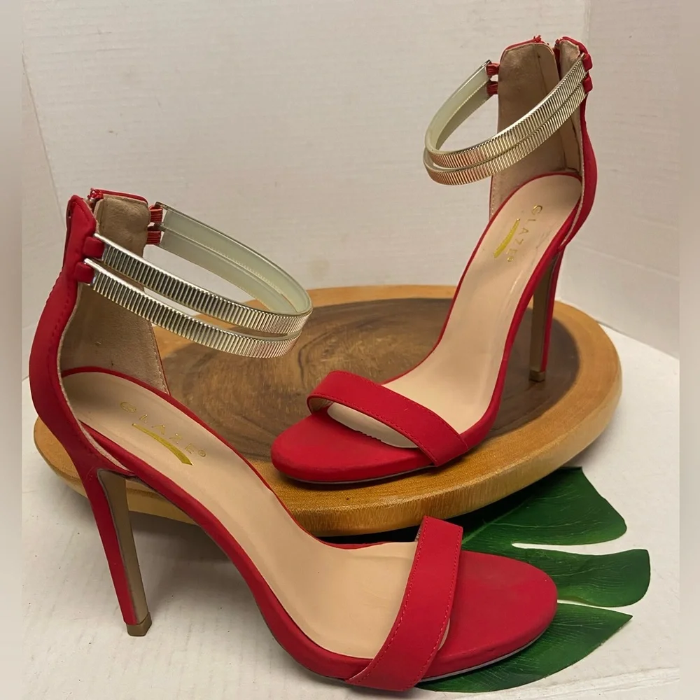 Glaze Ankle strap Red Stiletto Heels - Picture 1 of 12